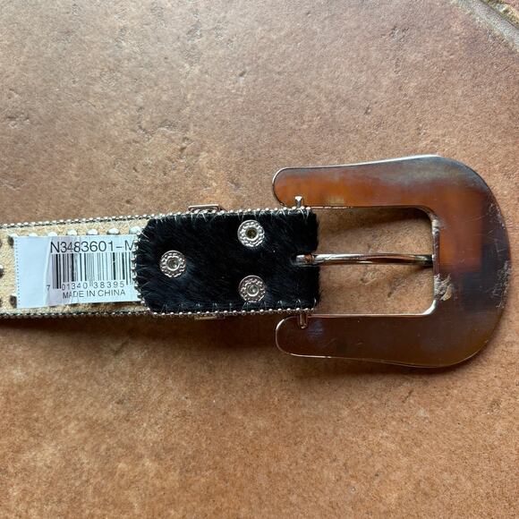 Nacona Black Calfskin Western Big Buckle Bling Belt w Rhinestones size M - Picture 13 of 13